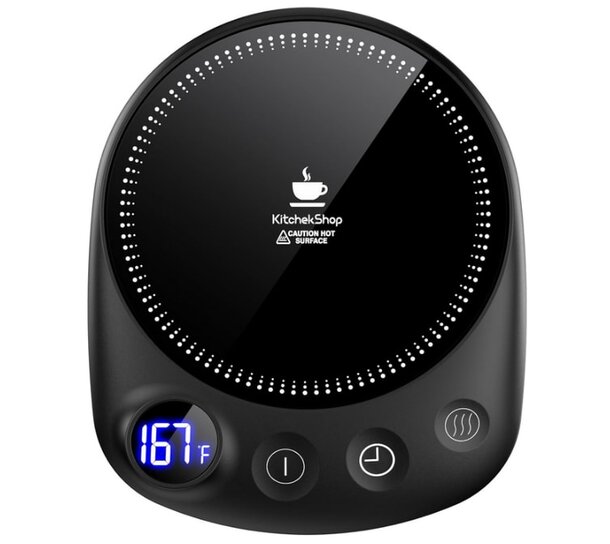 Black and white digital timer displaying the current time prominently on its screen.
