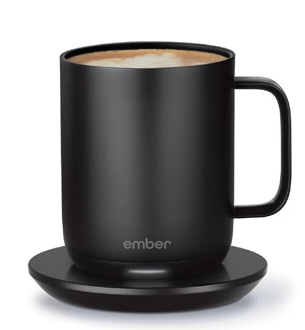 A stylish ember coffee mug placed on a matching saucer, emphasizing modern aesthetics.