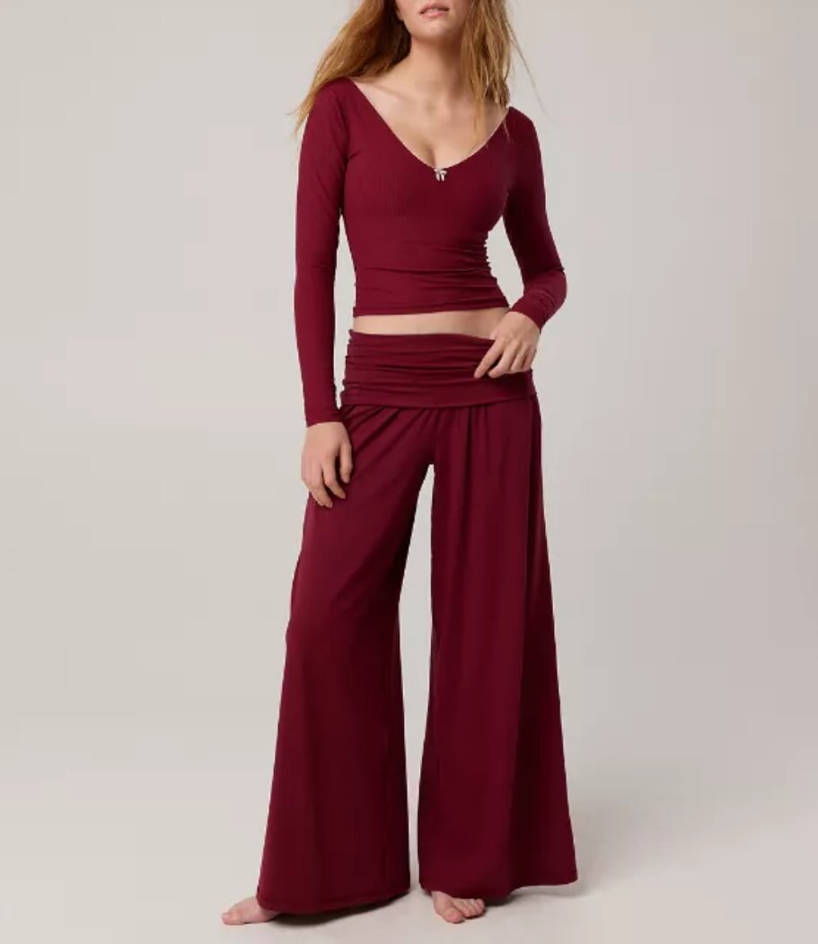 Woman in maroon cozy Loungewear Set