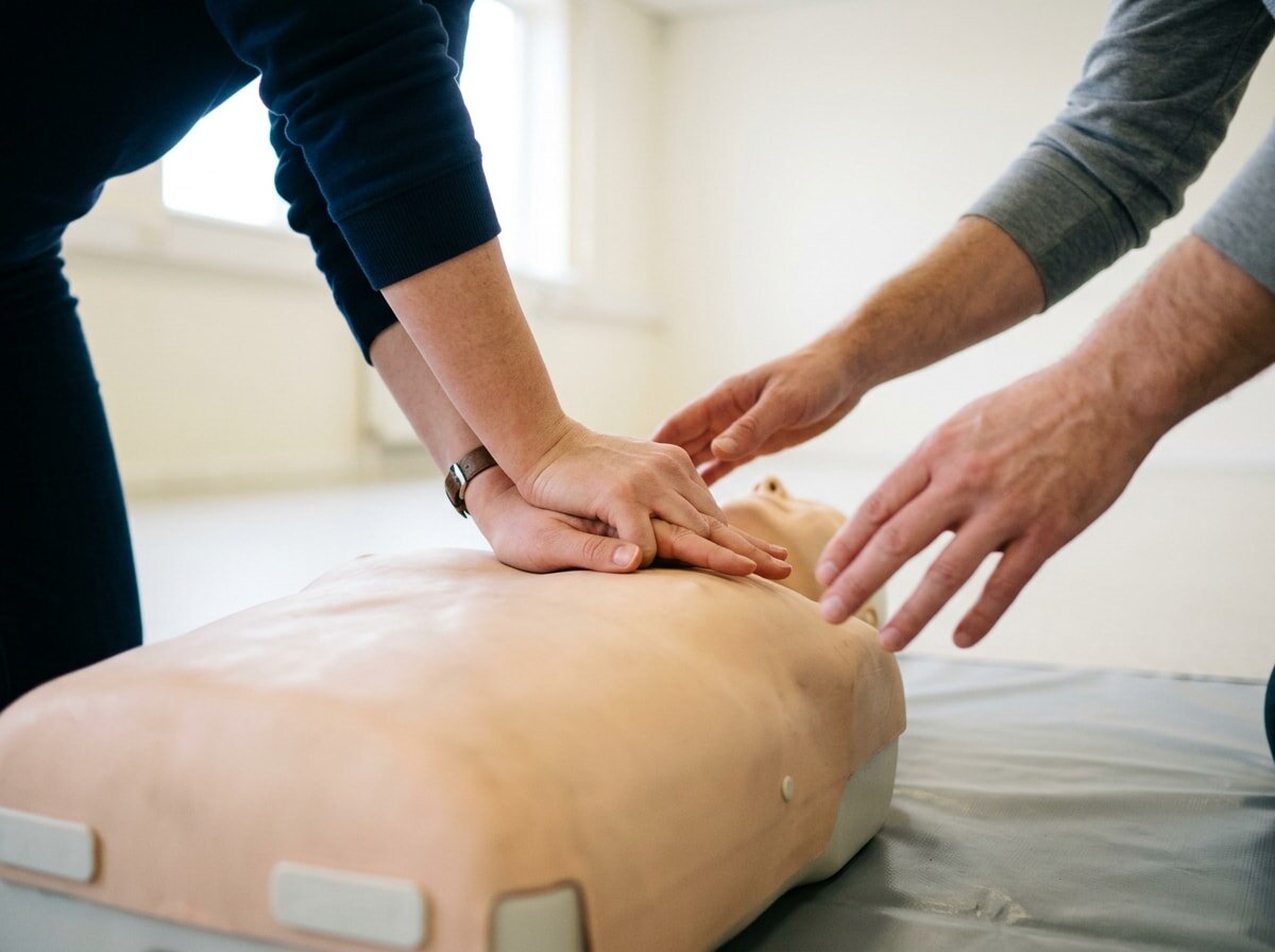 Hands-on CPR practice during a group first aid certification session