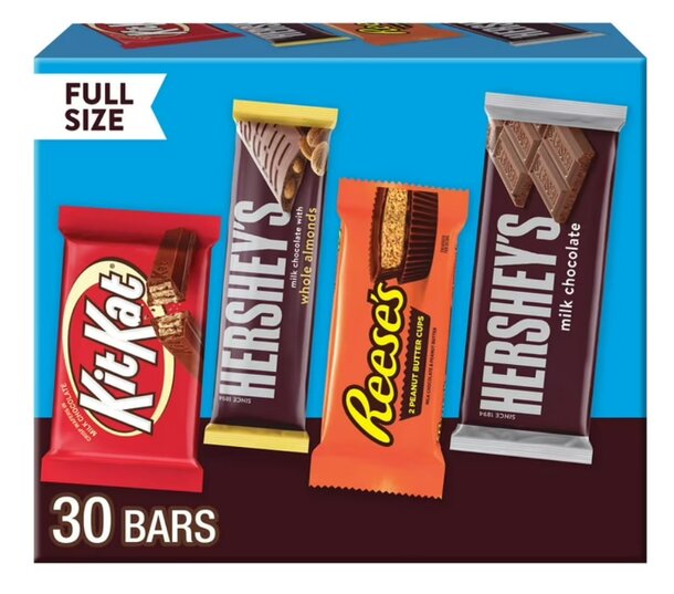 Several full-size Hershey's chocolate bars stacked together, showcasing their iconic packaging.