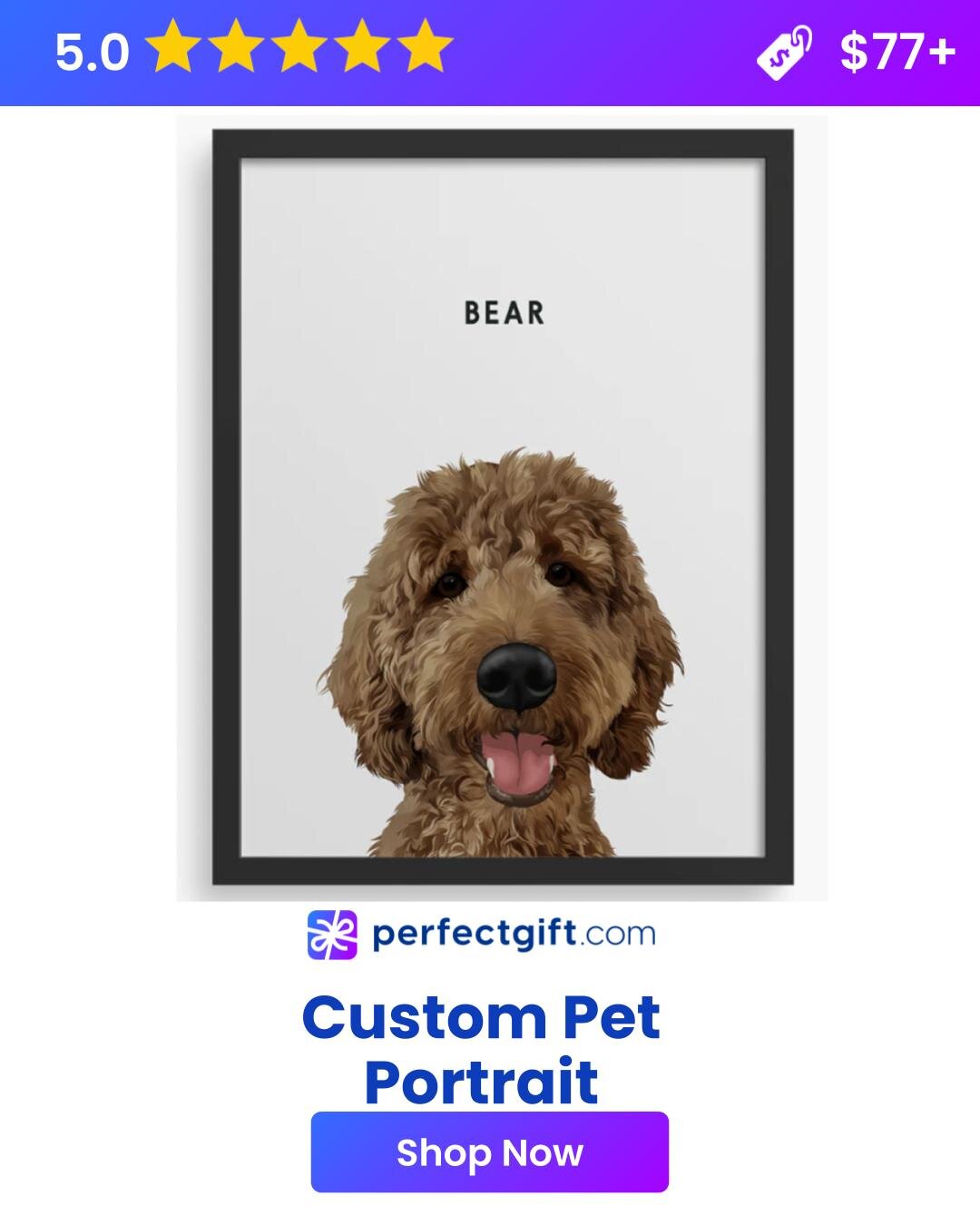 Custom pet portrait showcasing a beloved pet, capturing its unique personality and charm in vibrant colors.