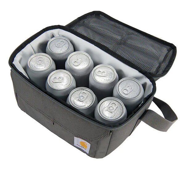 insulated cooler bag with 8 icy cold cans in it
