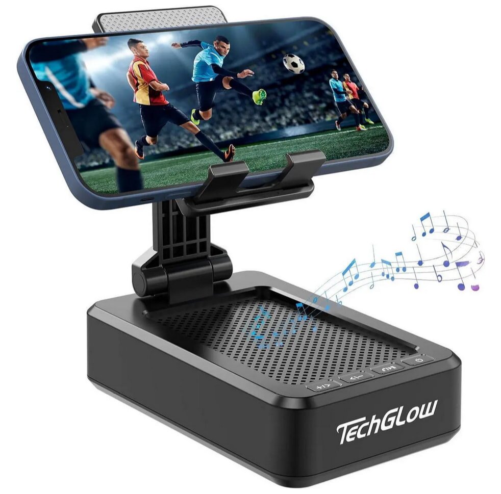 Wireless speaker dock for iPhone, featuring a sleek design and enhanced sound quality for music playback.