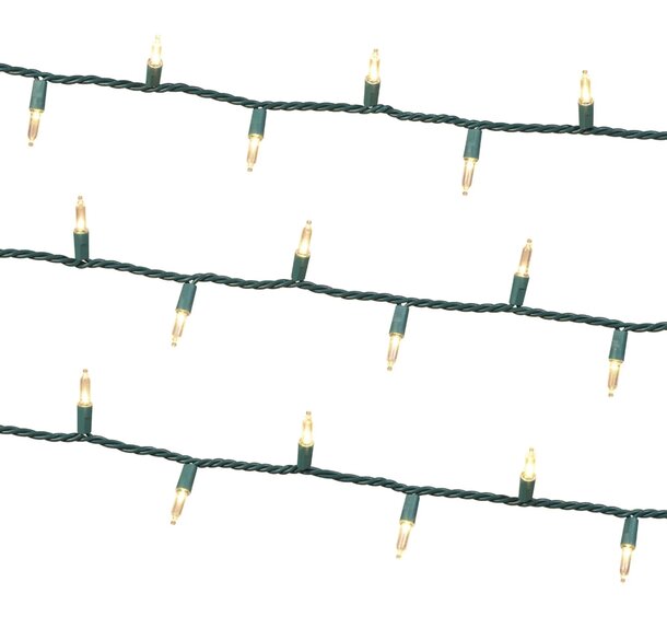 Brightly colored Christmas lights displayed on a white background, evoking a cheerful holiday spirit.