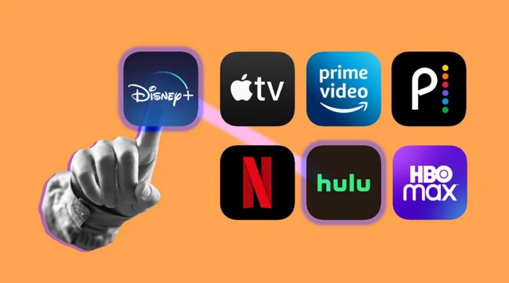 Different  TV Subscriptions arranged on a rich orange backdrop.