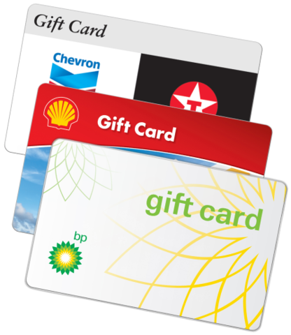 Three branded fuel gift cards.