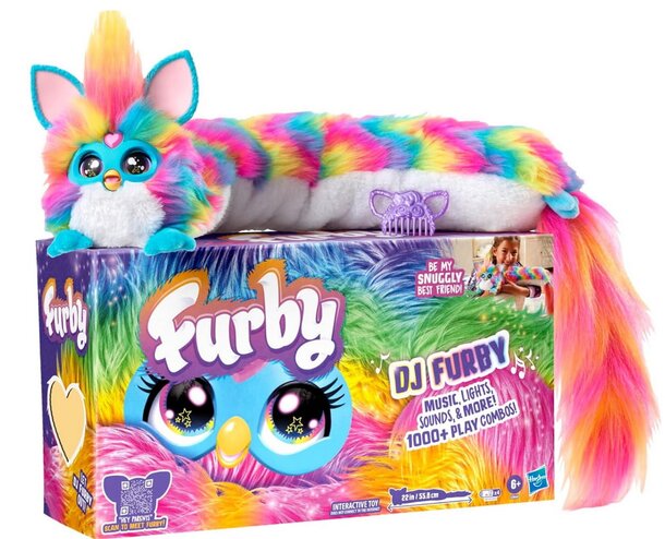 A stuffed animal toy featuring a colorful rainbow tail, showcasing vibrant hues and a soft, plush texture.