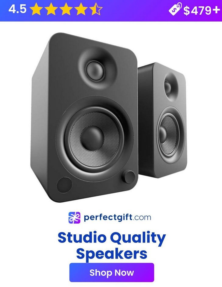 Studio quality speakers with a $75 discount offer displayed prominently.