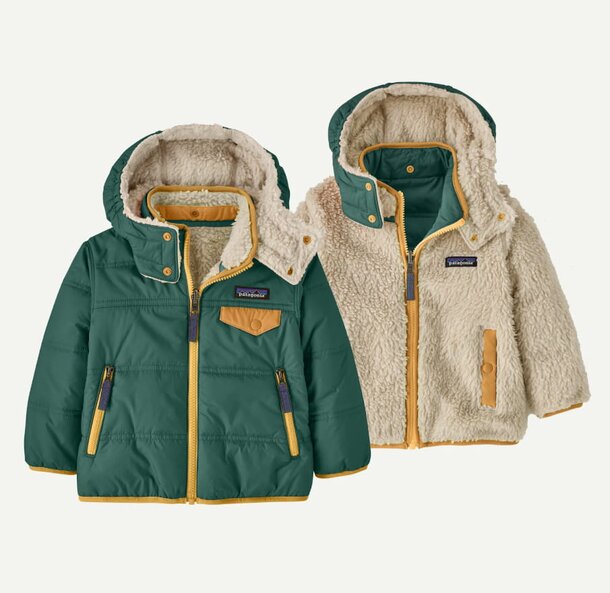 Reversible Patagonia® sherpa jacket showcasing a cozy, textured design suitable for various outdoor activities.