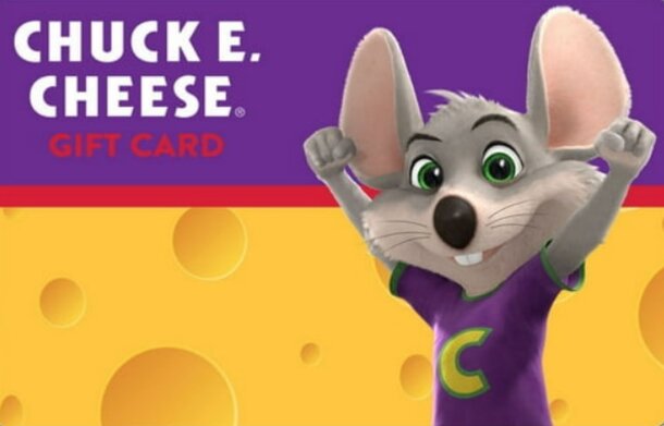 Chuck E. Cheese gift card featuring the logo and colorful design, ideal for arcade games and family entertainment.