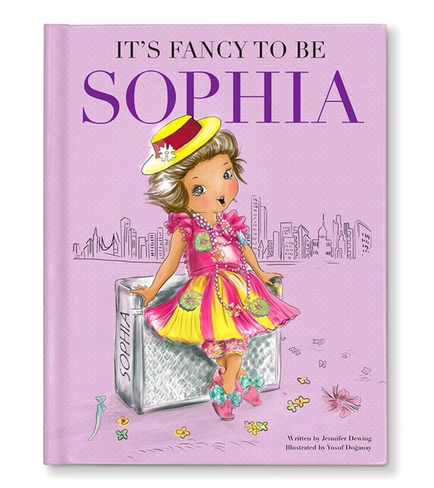 Personalized book cover titled "It's Fancy to Be Sophia," featuring elegant design elements and vibrant colors.