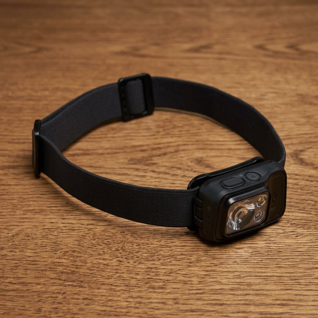 Black Diamond Spot 400 headlamp with an adjustable strap.