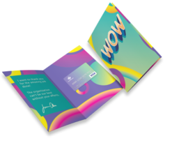Colorful greeting cards with the word "WOW"