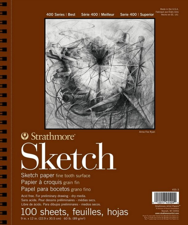 Strathmore sketchbook with 100 white sheets, measuring 8 x 8 inches, ideal for drawing and sketching.