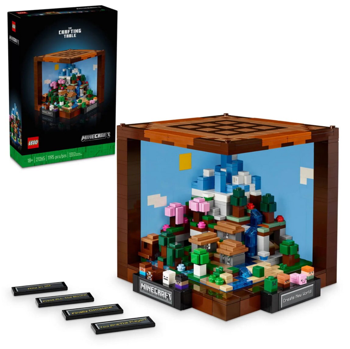 LEGO Minecraft set 21155 featuring an ocean world scene with characters and underwater elements.