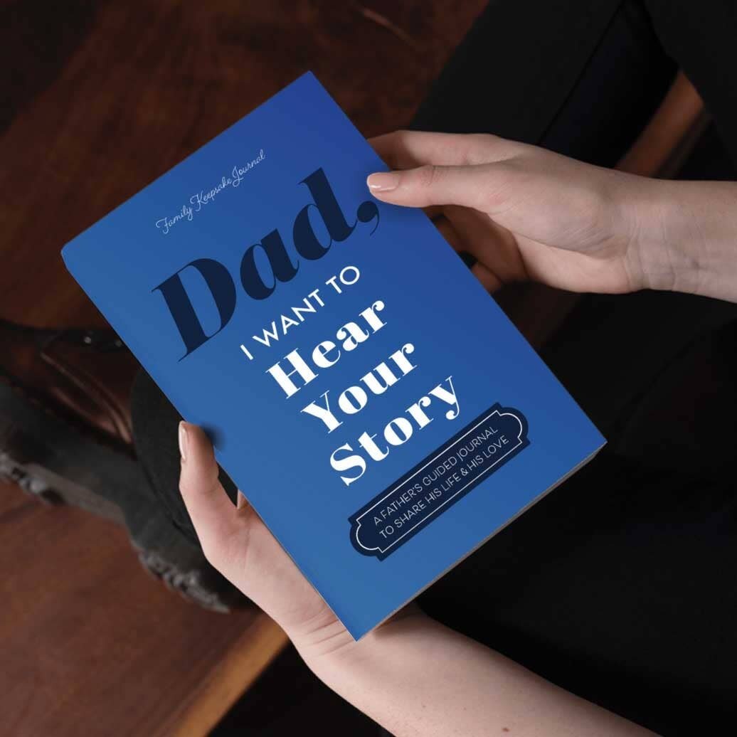 Cover of the hardcover guided journal Dad, I Want to Hear Your Story by Jeffrey Mason.
