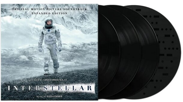Black vinyl record of the Interstellar soundtrack, featuring iconic music from the film.