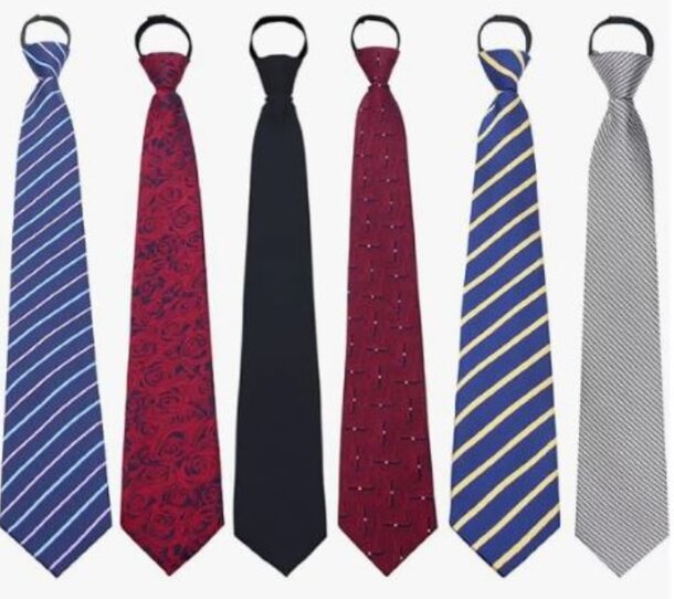 A collection of neckties featuring various colors and patterns arranged together.