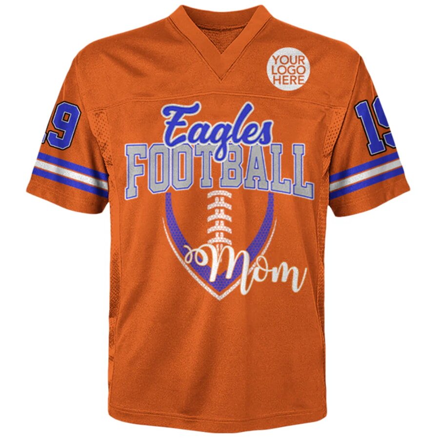 Orange football jersey with Eagles Football Mom design