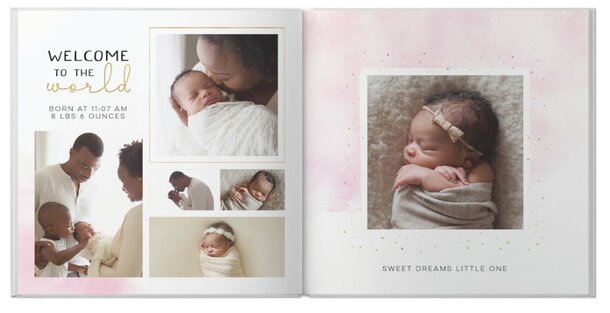 Cover of a baby book titled "Welcome to the World," featuring colorful illustrations and a cheerful design.