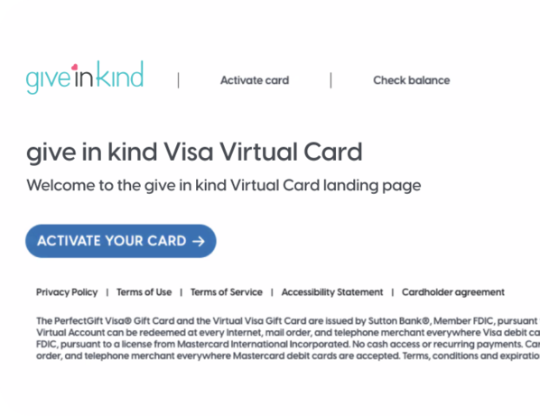 Card activation landing page 