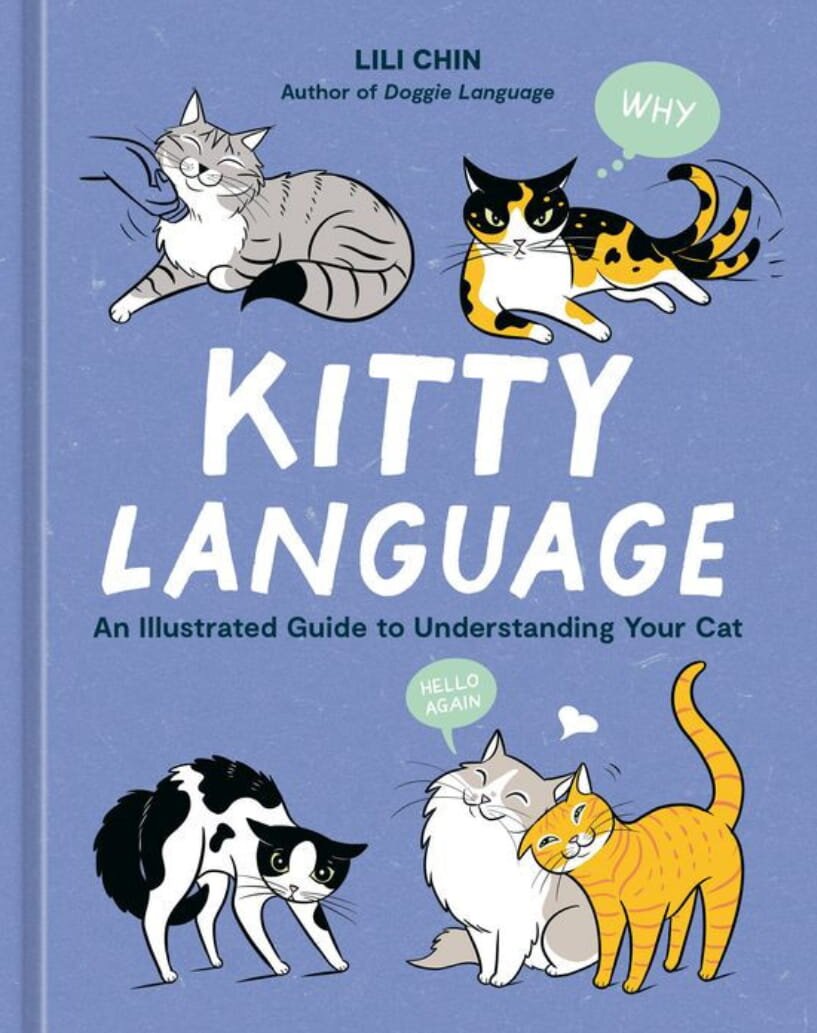 Illustrated guide titled "Kitty Language" for understanding cat behavior and communication.