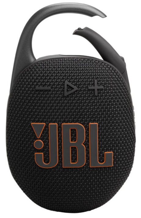 Close-up of a black JBL Flip 2 portable Bluetooth speaker, showcasing its sleek design and control buttons.