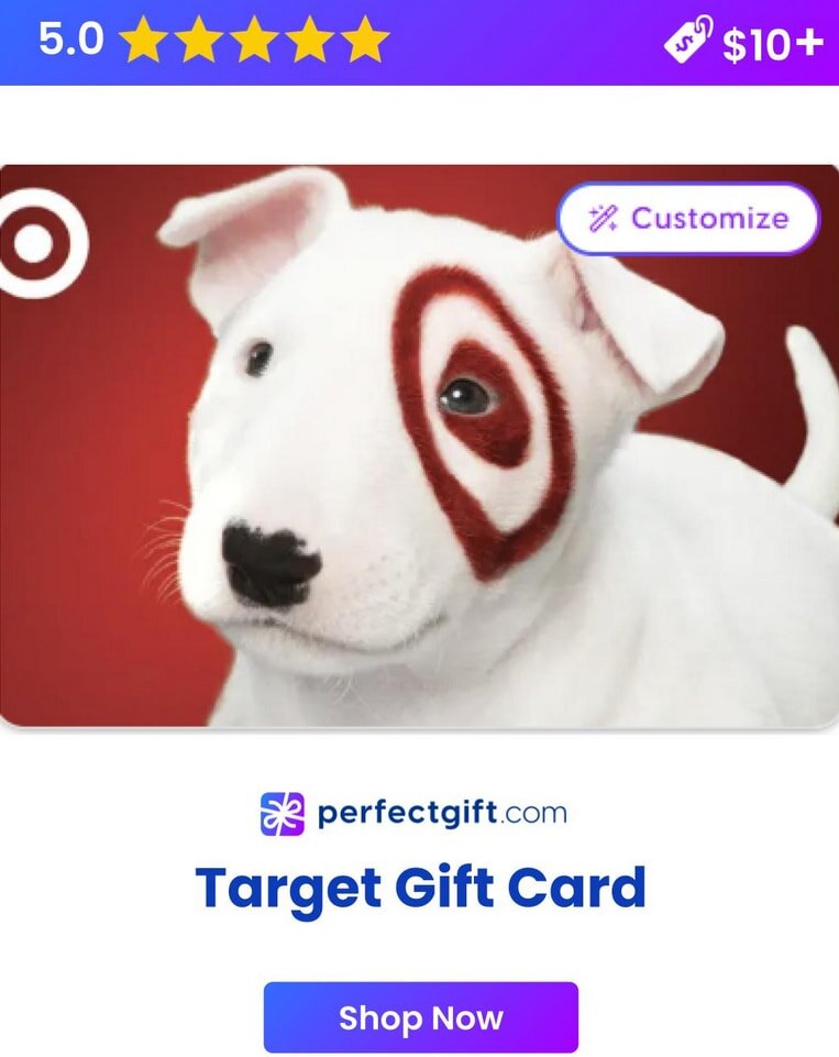 Gift card design featuring the Target logo, ideal for shopping at Target stores or online.