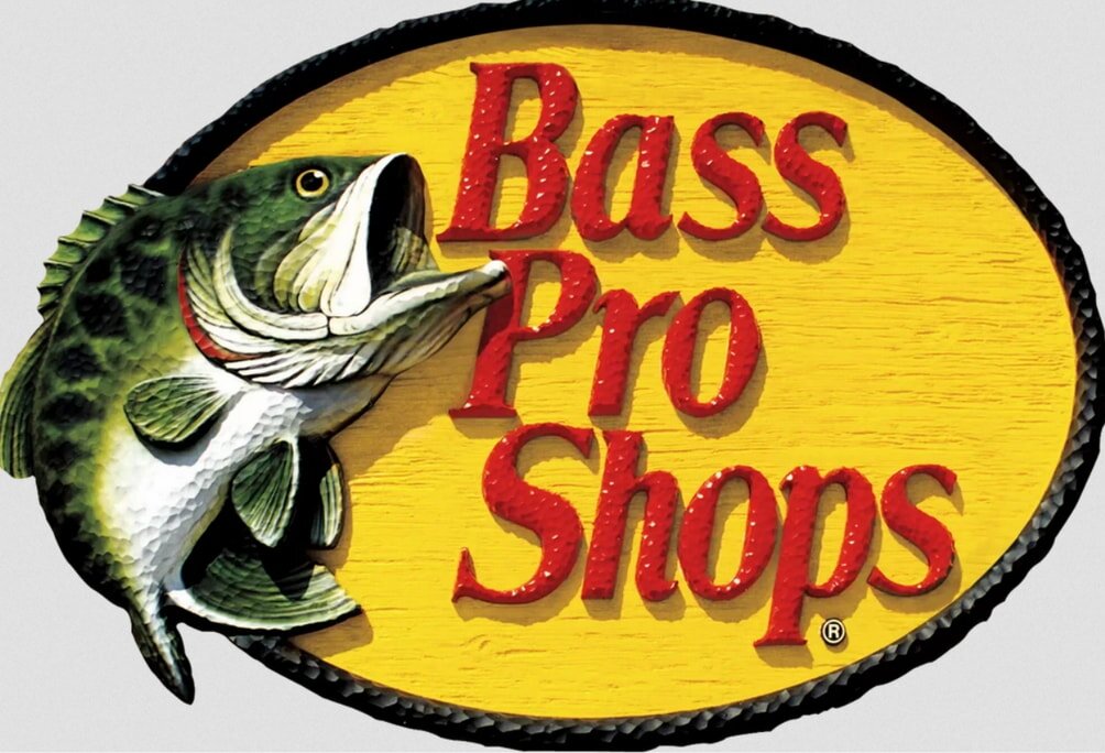 Bass Pro Shops logo featuring a stylized fish and nature elements, representing outdoor recreation and fishing.