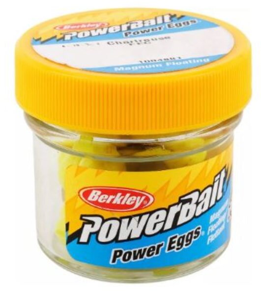 A collection of Power Bait products displayed in various colors and sizes, ideal for fishing enthusiasts.