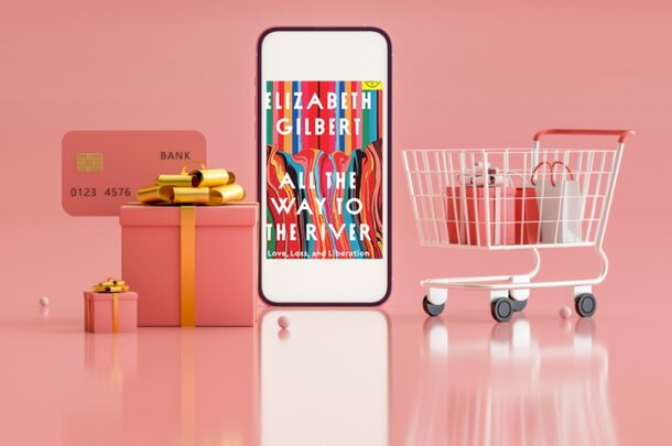 Book cover of "A Way to Forever" by Elizabeth Gilbert, featuring a serene landscape with soft colors and a tranquil atmosphere.