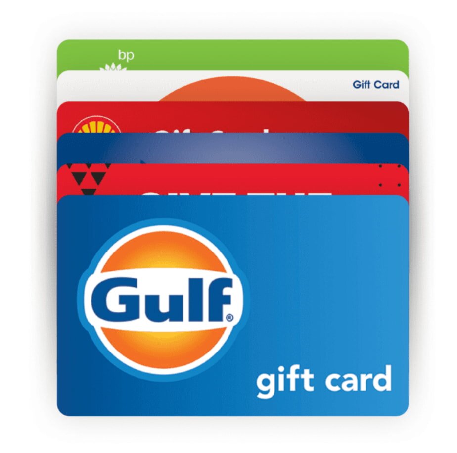 Stack of Gulf, Shell, and BP gift cards