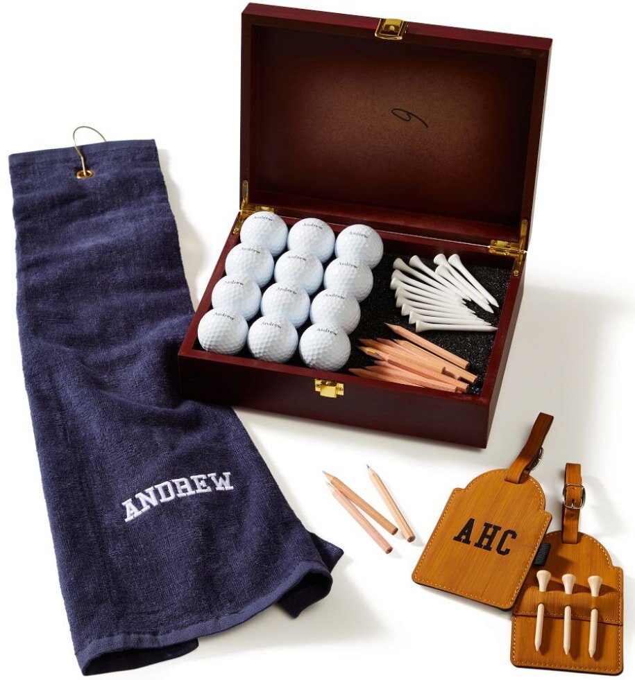 A personalized golf bag set featuring custom embroidery and matching accessories for an enhanced golfing experience.