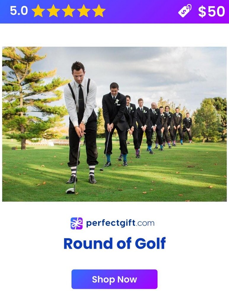 A scenic golf course with a clear blue sky, showcasing the perfect setting for a round of golf as a gift.  
