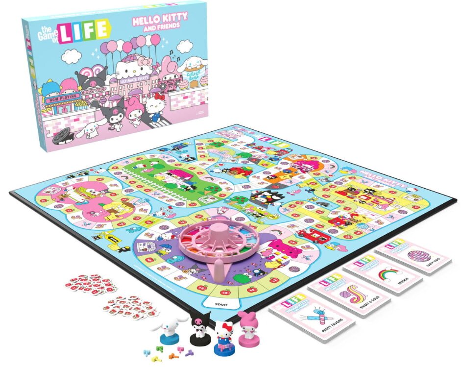 A colorful Hello Kitty-themed life board game featuring characters and vibrant illustrations for family fun.