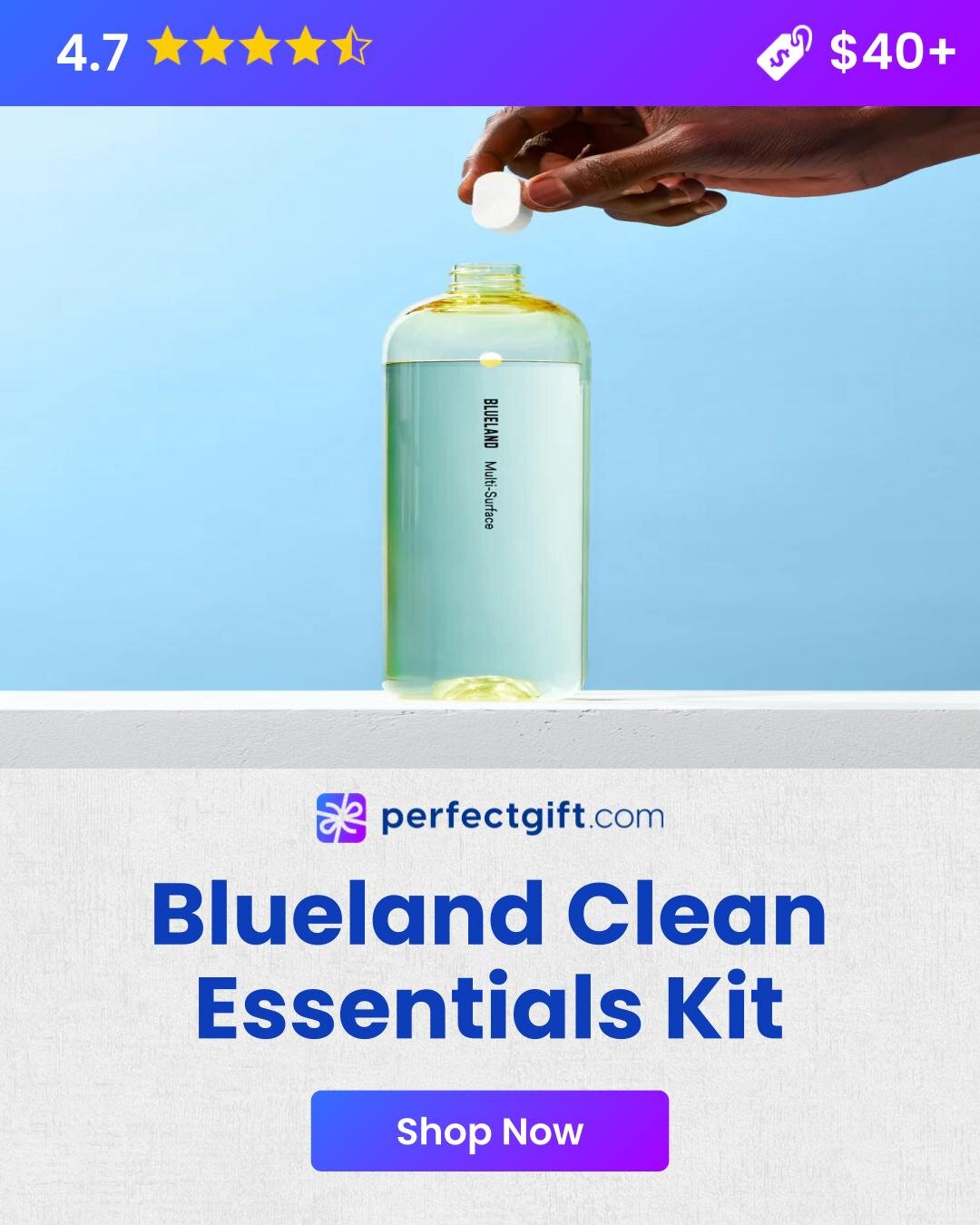 Blueland Clean Essentials Kit featuring eco-friendly cleaning products in reusable containers.