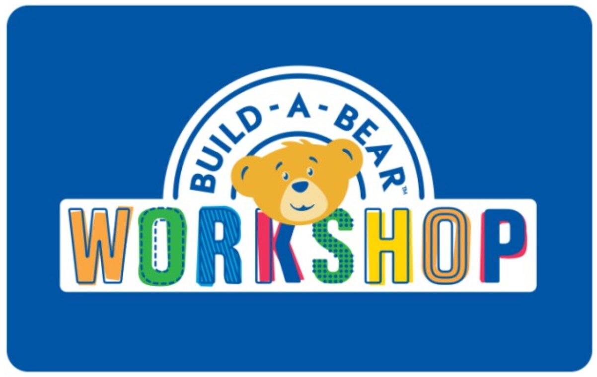 Logo of Build-A-Bear Workshop featuring a bear silhouette and playful typography in bright colors.