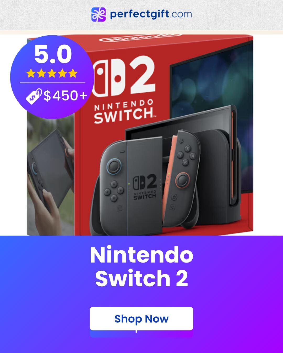 Nintendo Switch 2 bundle featuring the console, controllers, and game accessories displayed on a colorful background.