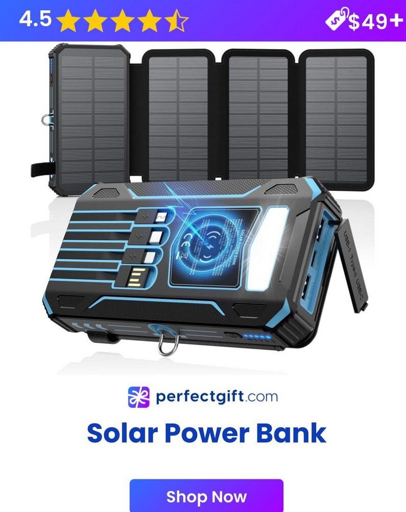 Solar power bank designed as the perfect gift, featuring a sleek design and eco-friendly charging capabilities.  