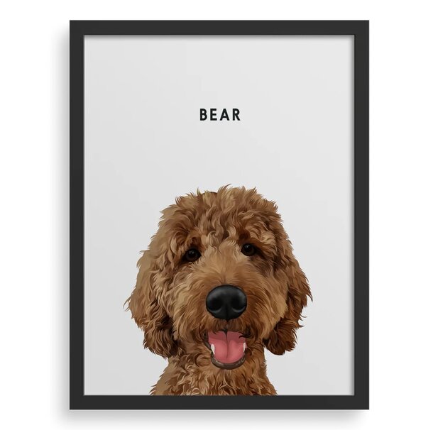 Personalized poster featuring a dog named Bear, showcasing a playful design and vibrant colors.