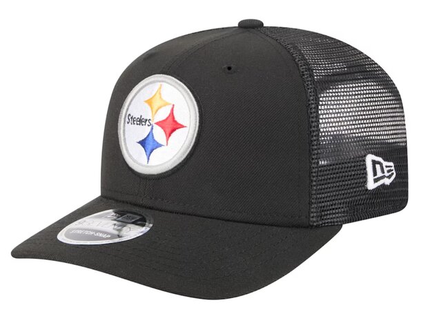 New Era Pittsburgh Steelers 9Forty trucker hat featuring team colors and logo, designed for casual wear and sports fans.