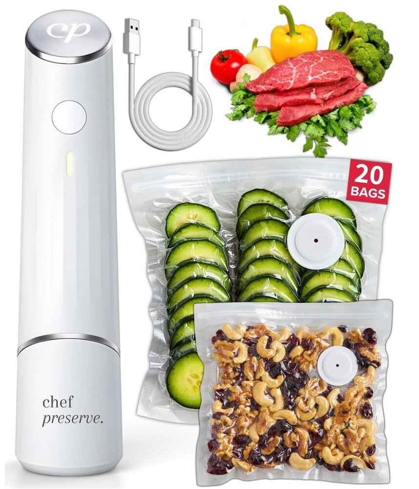 Chef's choice vacuum sealer on a kitchen countertop, designed for preserving food freshness and reducing waste.