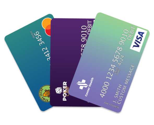 Three credit or debit cards overlapping each other.