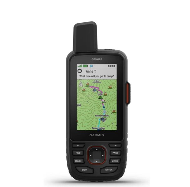 Garmin GPS device displaying navigation options and maps on a clear screen.