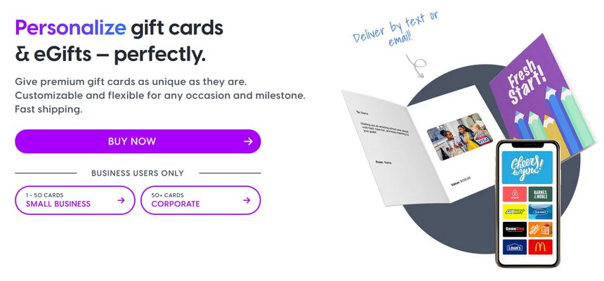 Personalized gift cards designed for businesses, showcasing branding and unique designs for customer engagement.