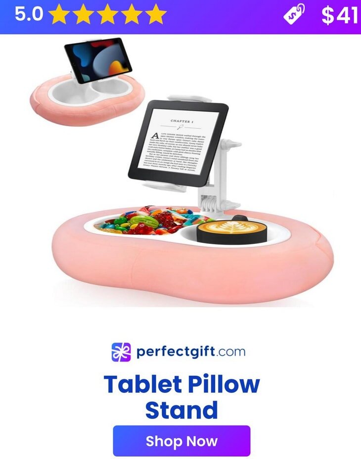 Tablet pillow stand designed for comfort and convenience, ideal for hands-free viewing and usage. 