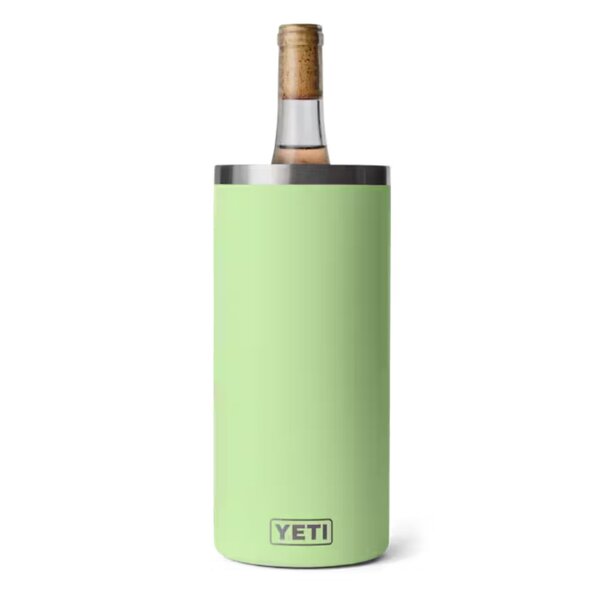 Lime green YETI wine cooler with a sleek design, perfect for keeping beverages chilled during outdoor events.