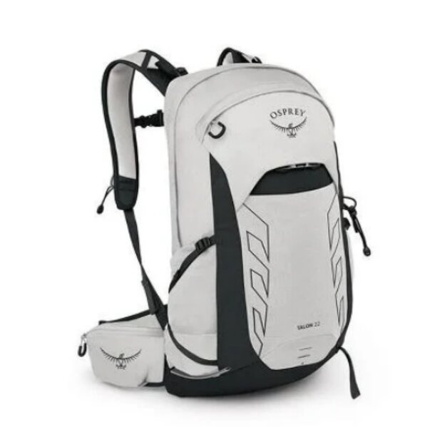 Osprey pack displayed in a sleek design featuring a combination of white and black colors.