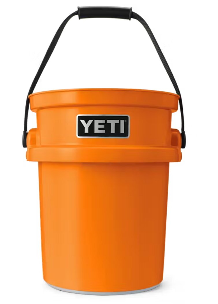 Yeti bucket featuring a sturdy handle, designed for durability and ease of transport.